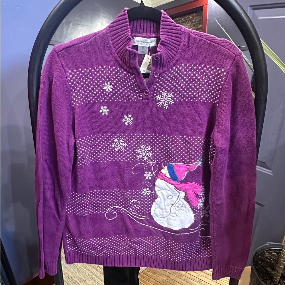 Christopher & Banks Purple Snowman Snowflake Ugly Christmas Sweater Women Medium